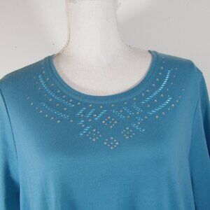 Allison Daley Blue Green Embellished Tee Shirt Size 2X